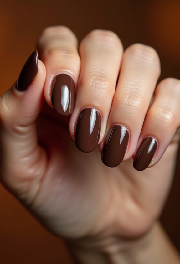 glossy cocoa brown fall nails