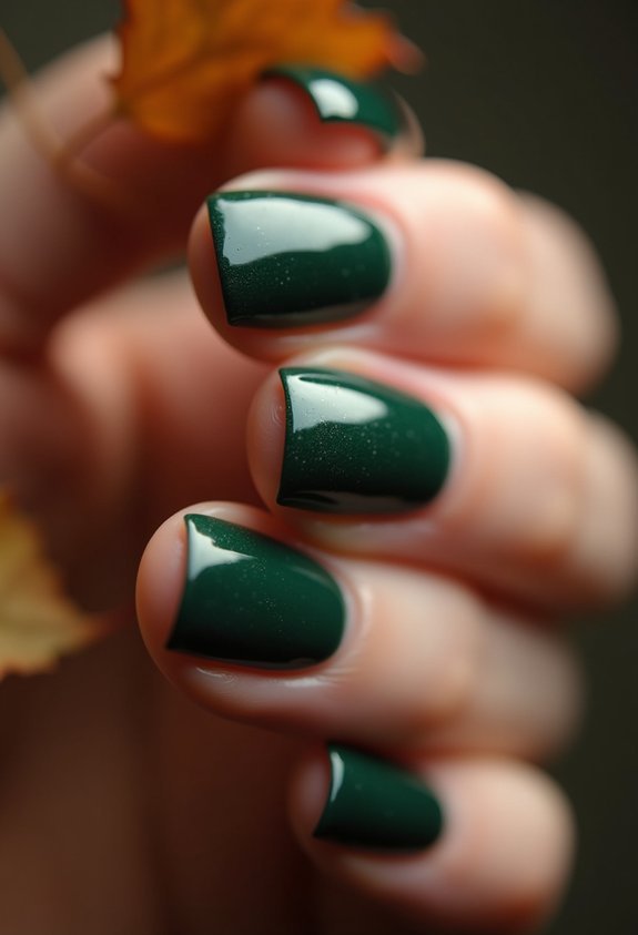 glossy emerald green fall nails