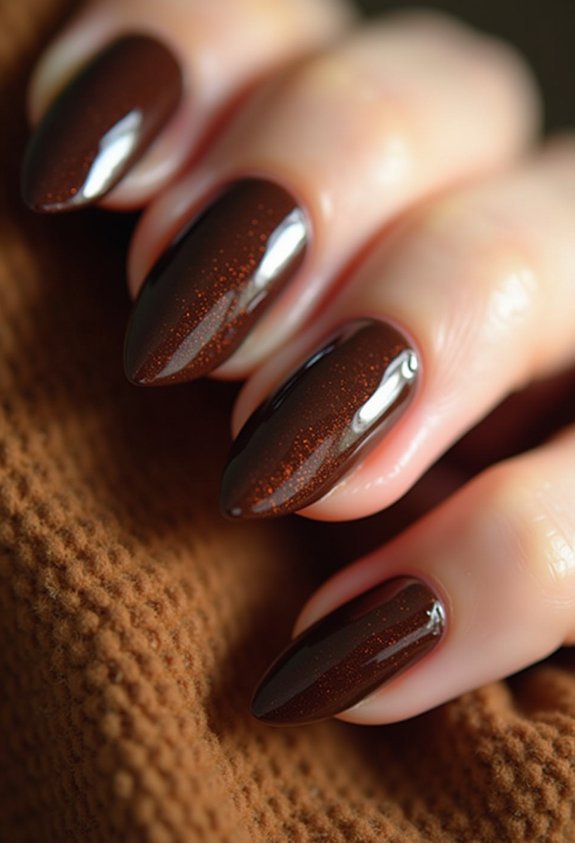 glossy espresso brown fall nails