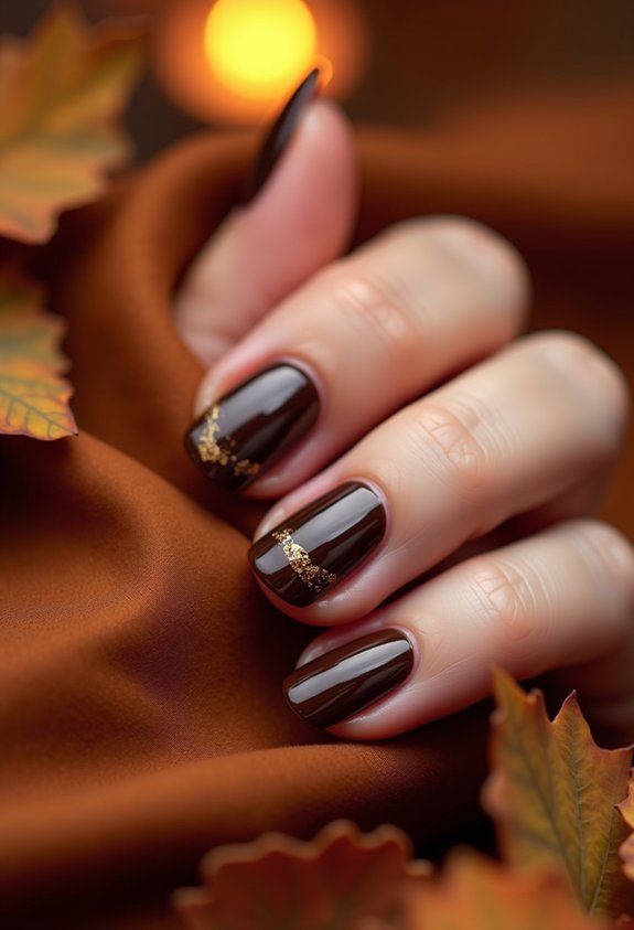 glossy espresso brown fall nails