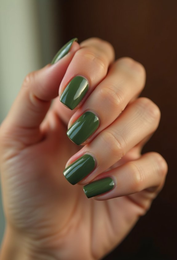 glossy moss olive nails