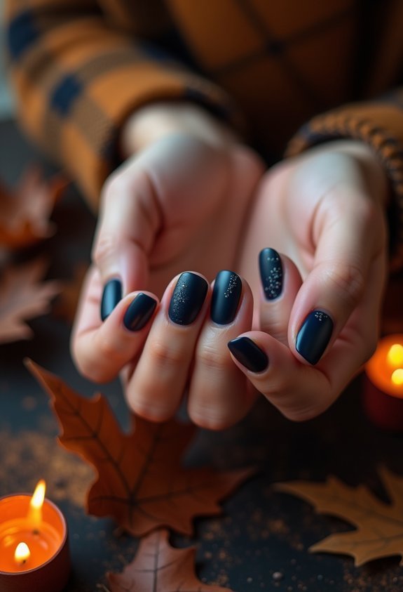 glossy navy autumn midnight nails
