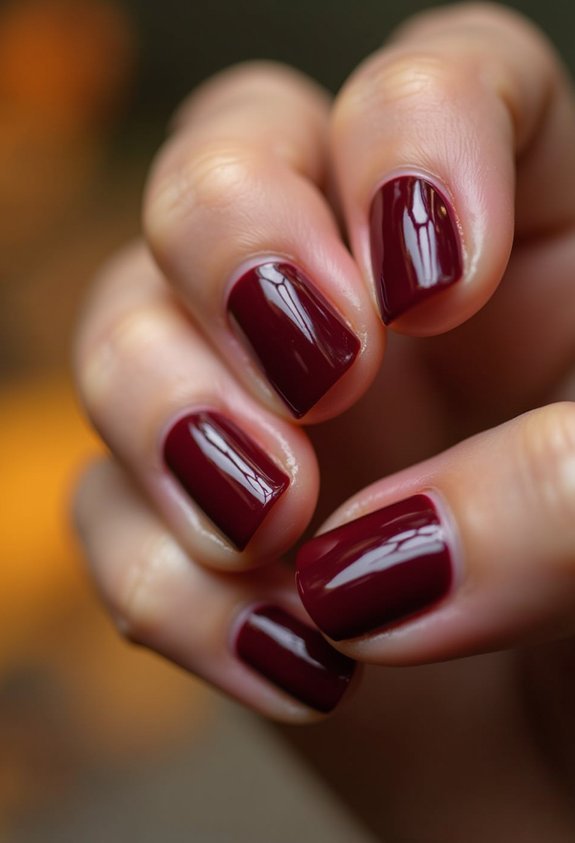 glossy oxblood short nails