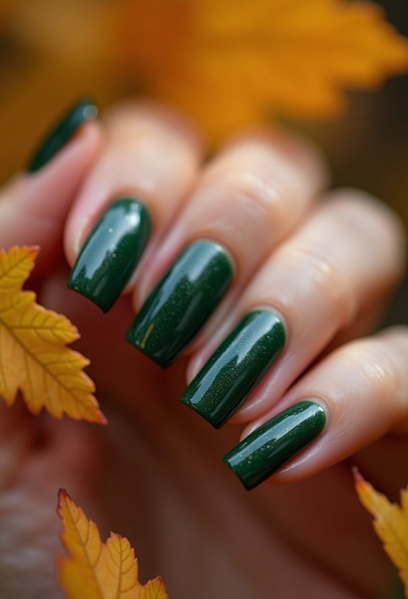 glossy short forest green nails