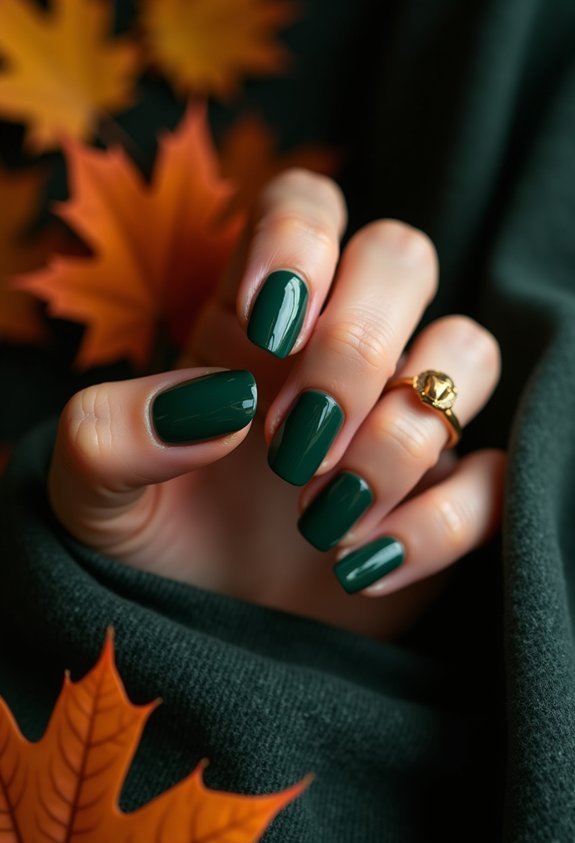 glossy woodland forest green nails