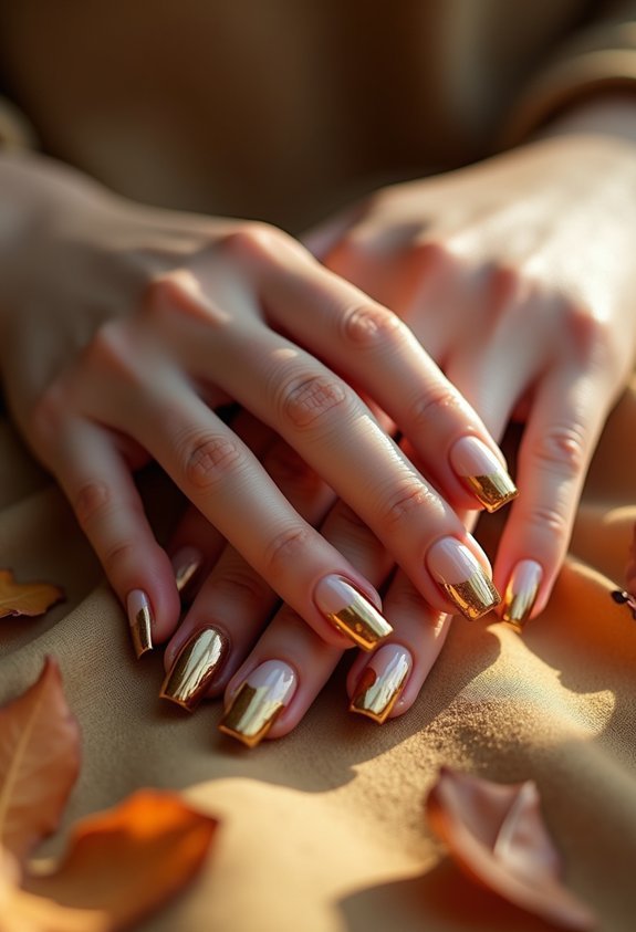 gold chrome autumn french tips