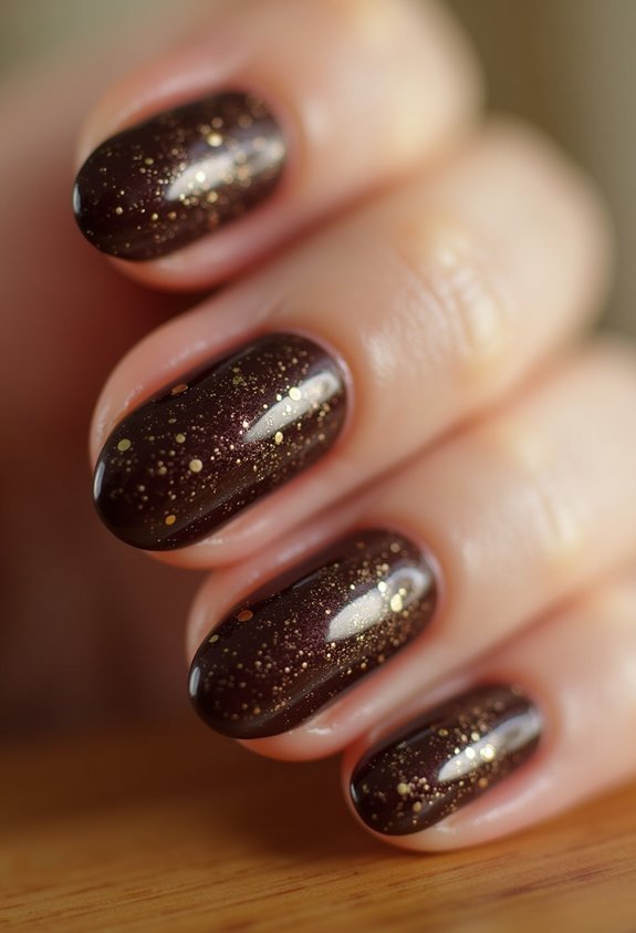 gold flecks on brown fall nails
