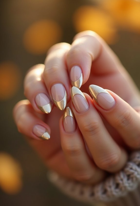 gold french almond fall nails