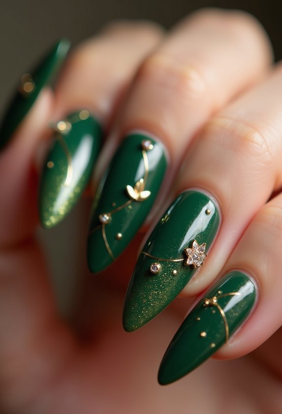 jewel tone forest green luxe nails