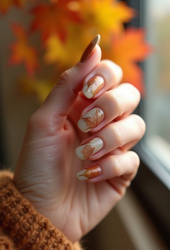 leaf accent almond fall nails