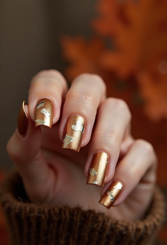 luxe autumn gold foil nails