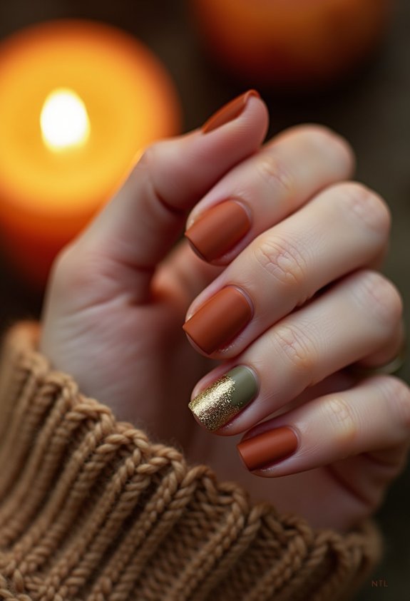 matte and glossy textured fall nails