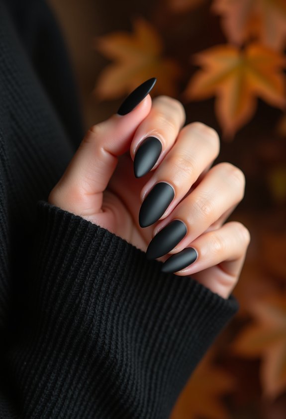 matte black almond fall nails