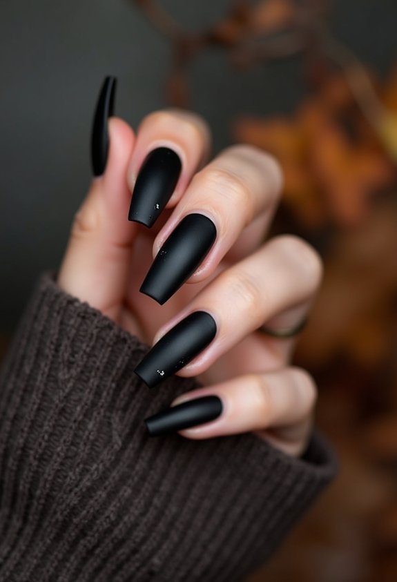 matte black coffin fall nails
