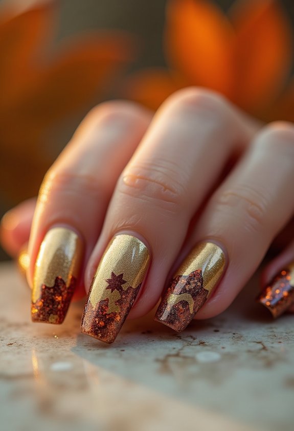 metallic gold autumn candlelight nails