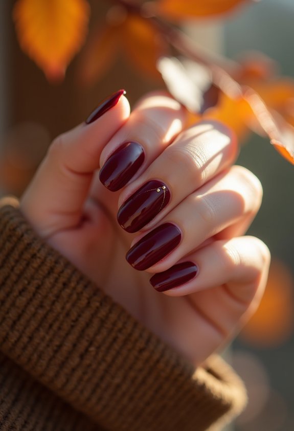 minimal dark red accent nails