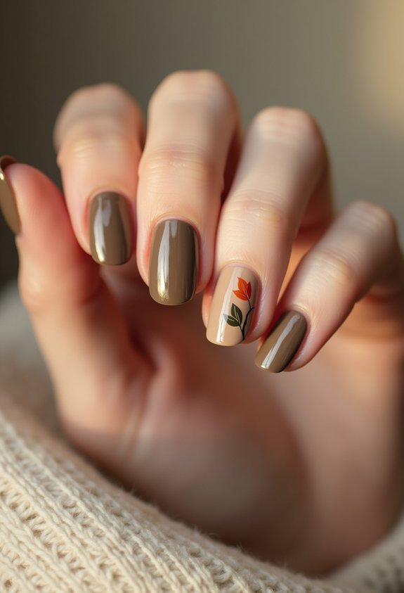 minimalist fall leaf manicure