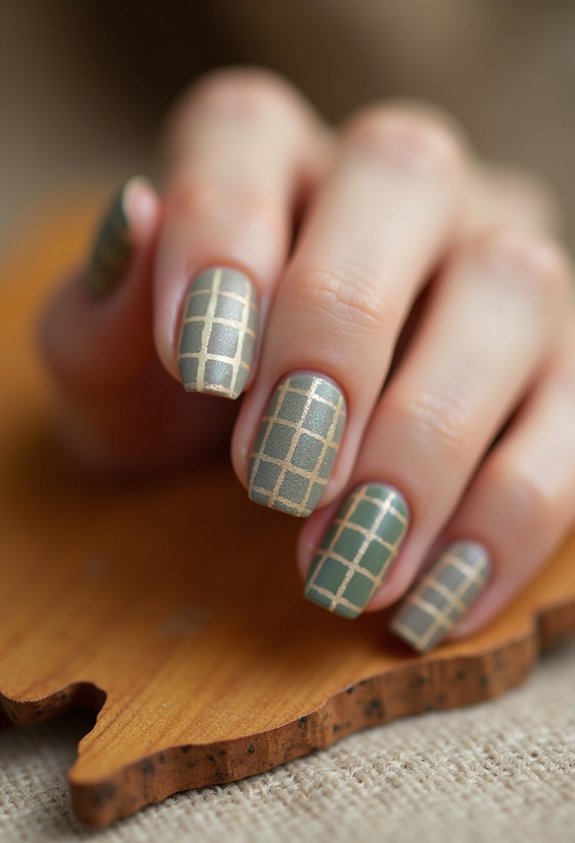 minimalist fall plaid nails