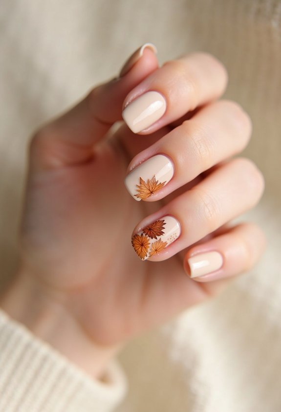 minimalist tiny leaf accent nails
