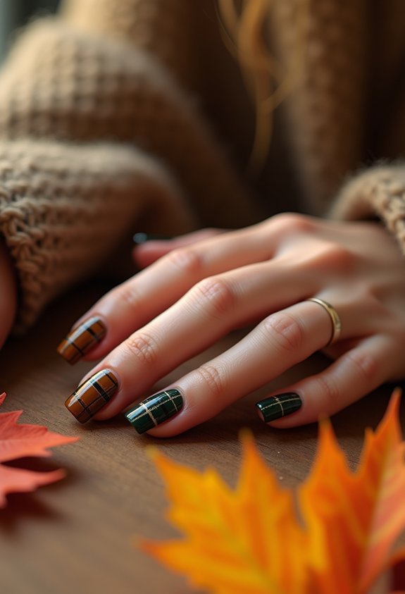 modern autumn plaid manicure