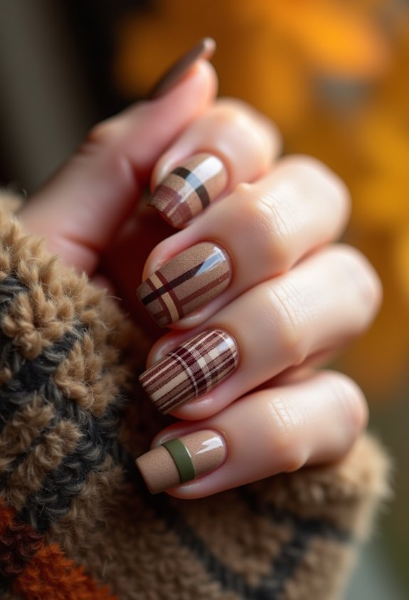 modern plaid fall nail art
