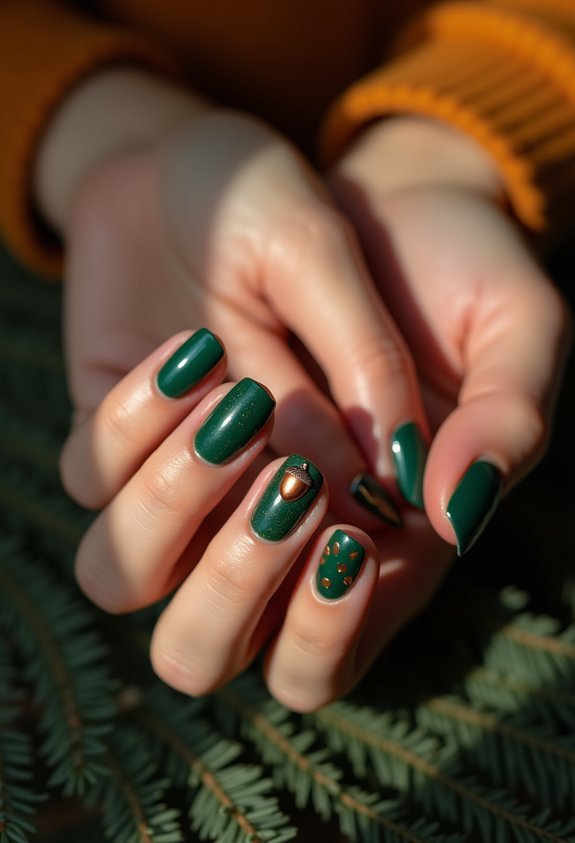 moody forest green lacquer nails
