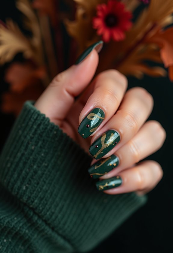 moody forest green velvet nails