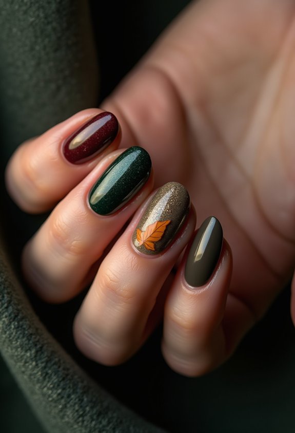 moody mixed color fall nails
