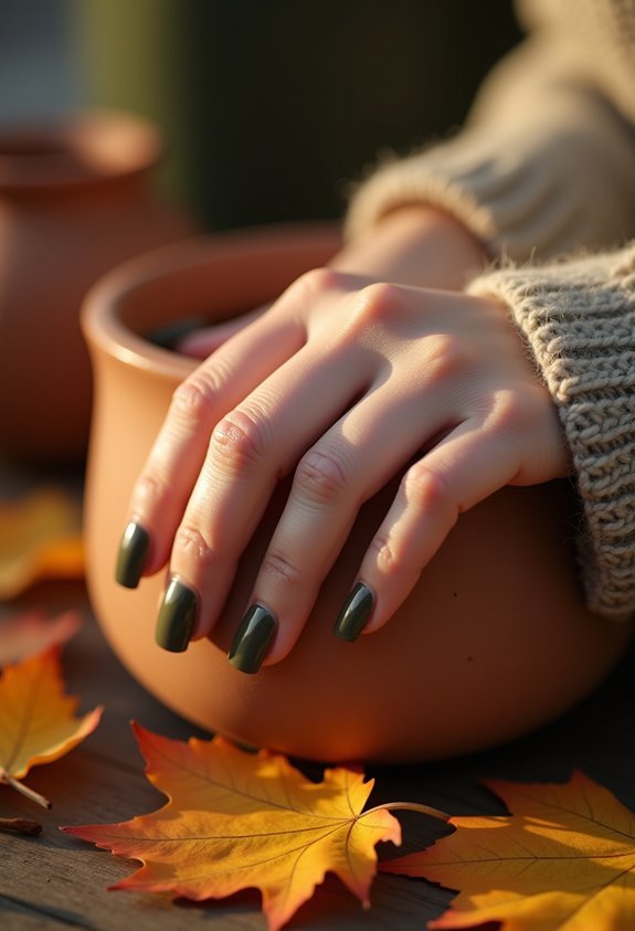 muted botanical olive fall nails