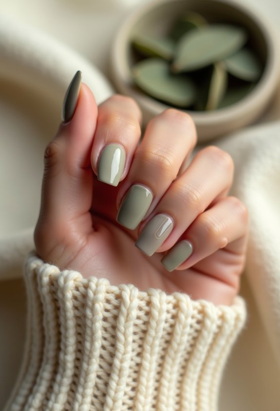 muted olive minimalist manicure