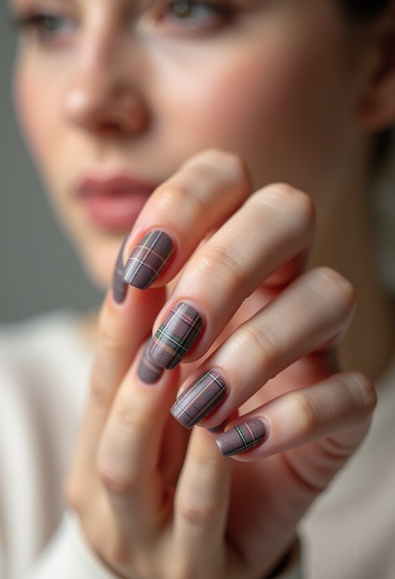 muted plaid on nude nails