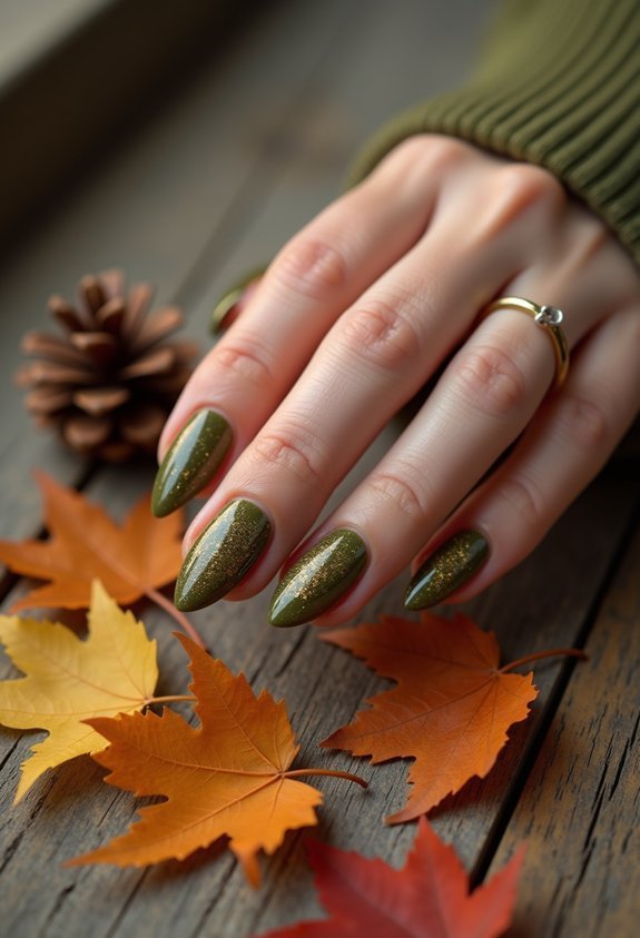 muted sage olive nail look