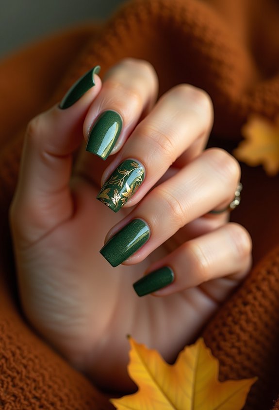 olive nails with gold accents
