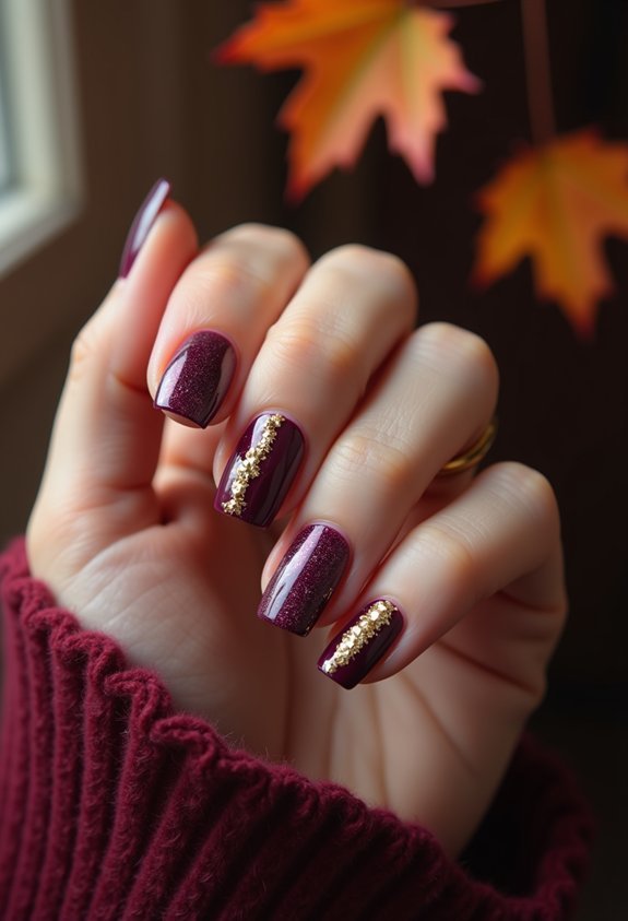 plum base with gold accents
