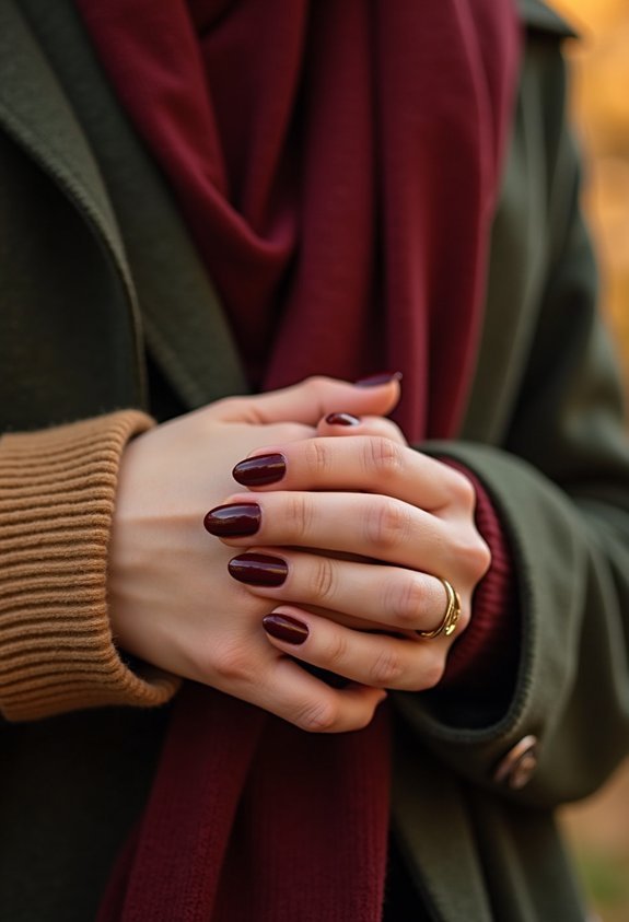 polished burgundy nails outfit styling