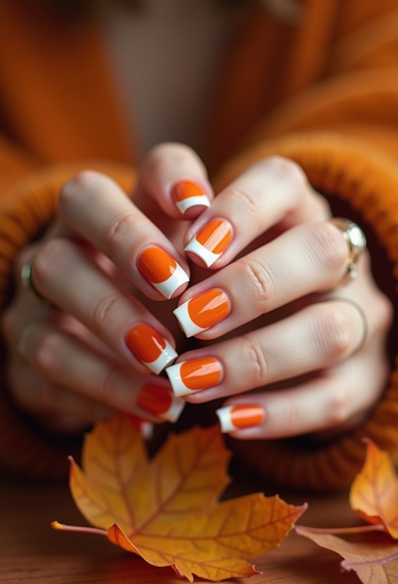 pumpkin orange french tip nails