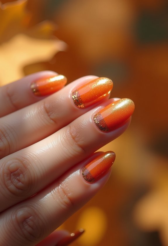 pumpkin orange gold french tips