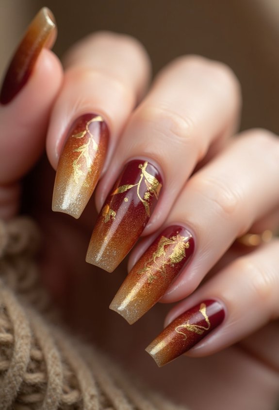 reflective gold chrome coffin nails