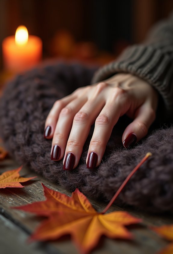 rich deep burgundy velvet nails
