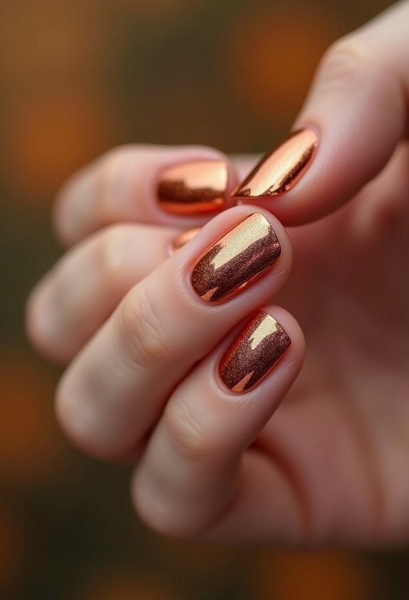 rose gold autumn chrome nails