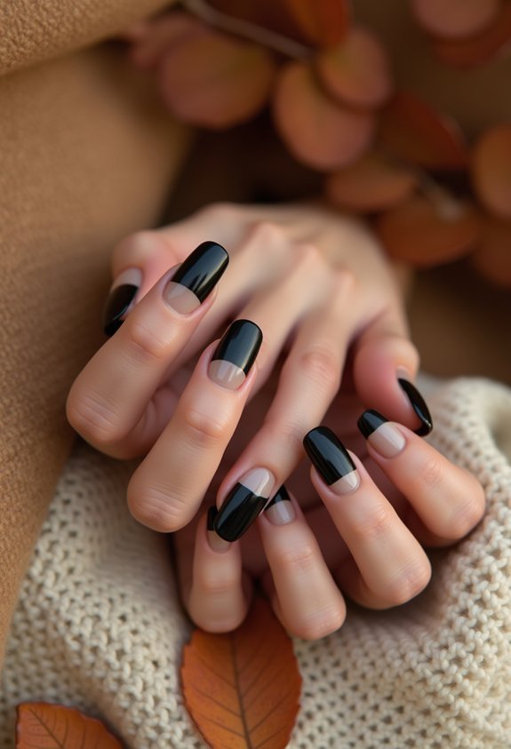 sheer nude black accent nails