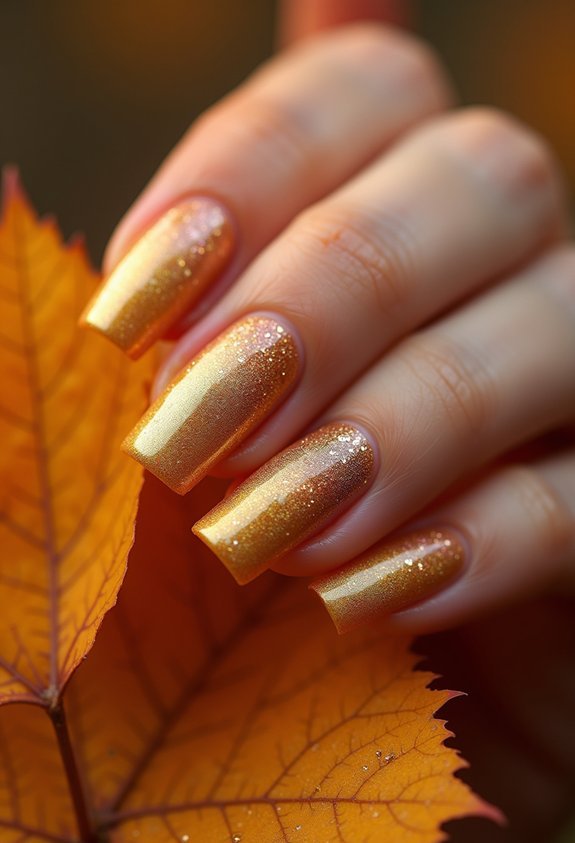 shimmering gold autumn nail glow