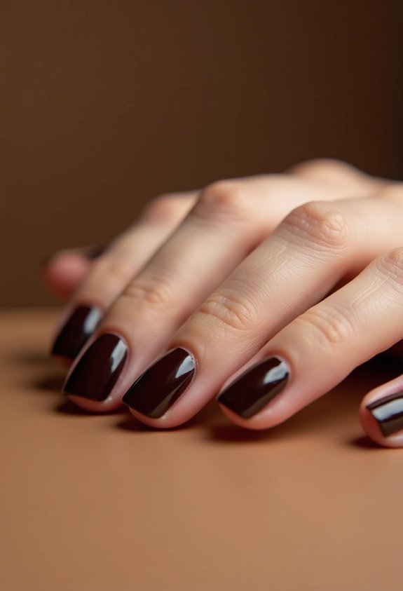 short cocoa brown manicure
