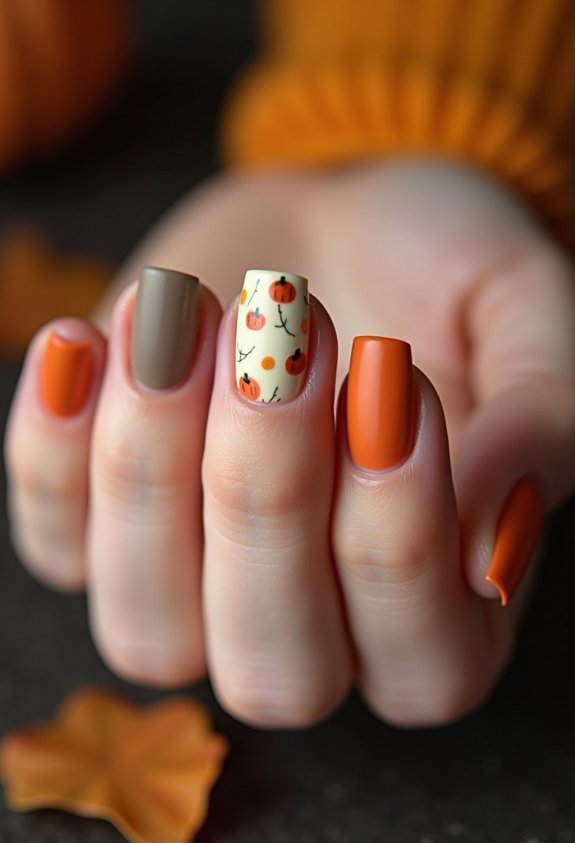 small orange pumpkin patch nails