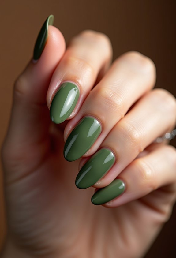 soft mossy olive oval nails
