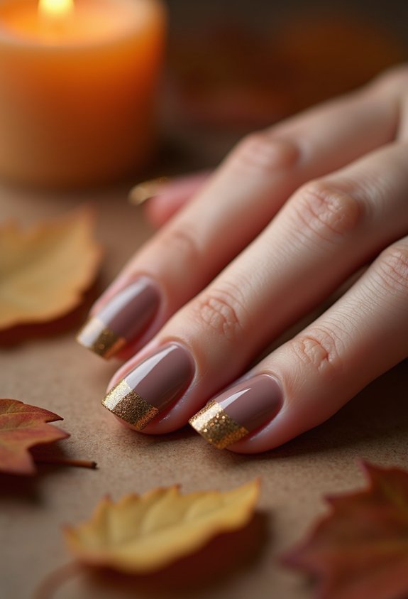 soft taupe gold shimmer nails