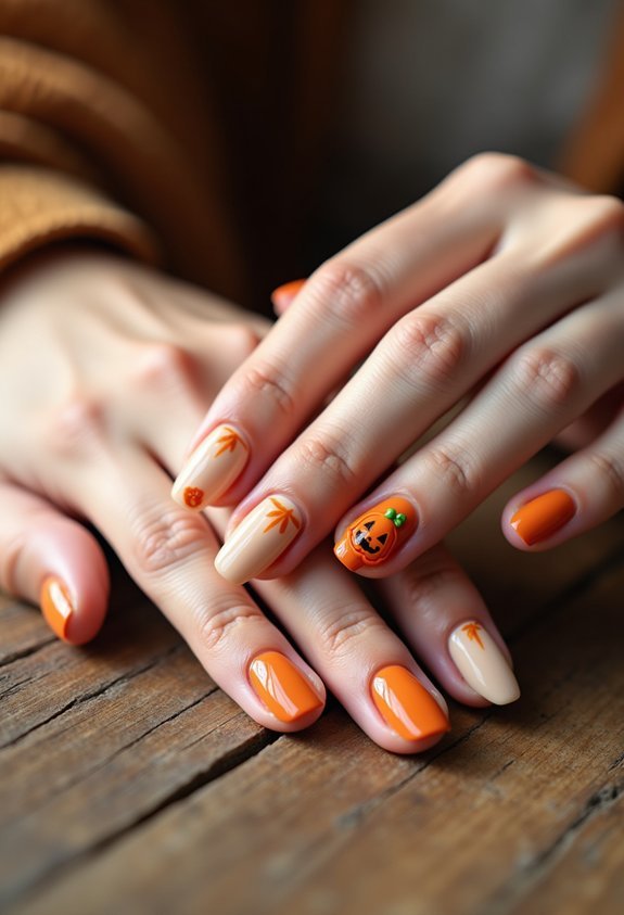 tiny pumpkin accent nails