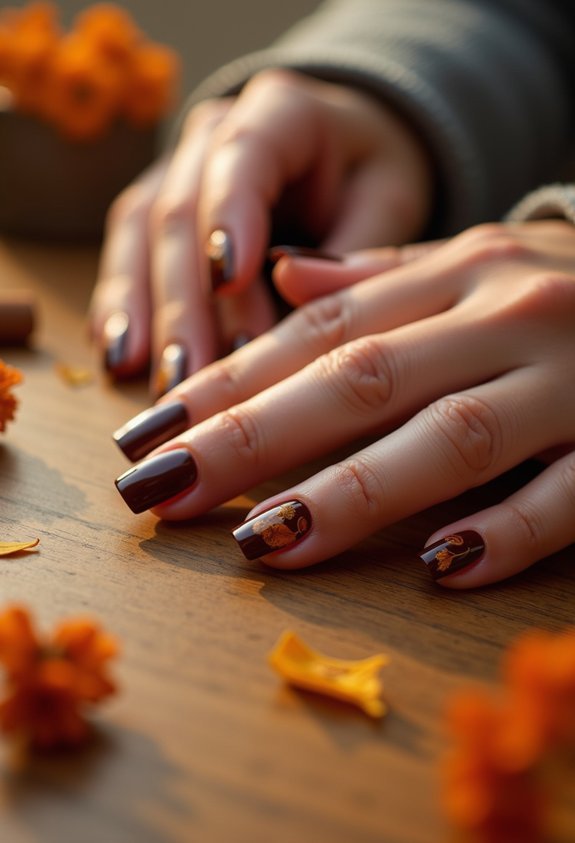warm chocolate brown glossy nails