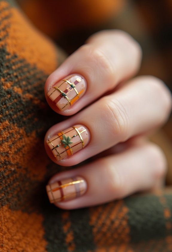 warm cozy plaid nail art