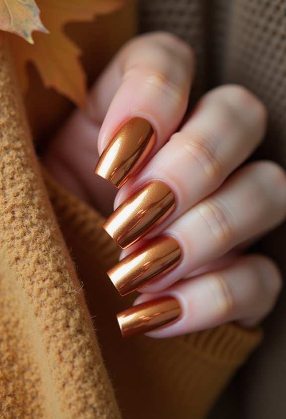 warm molten bronze chrome nails